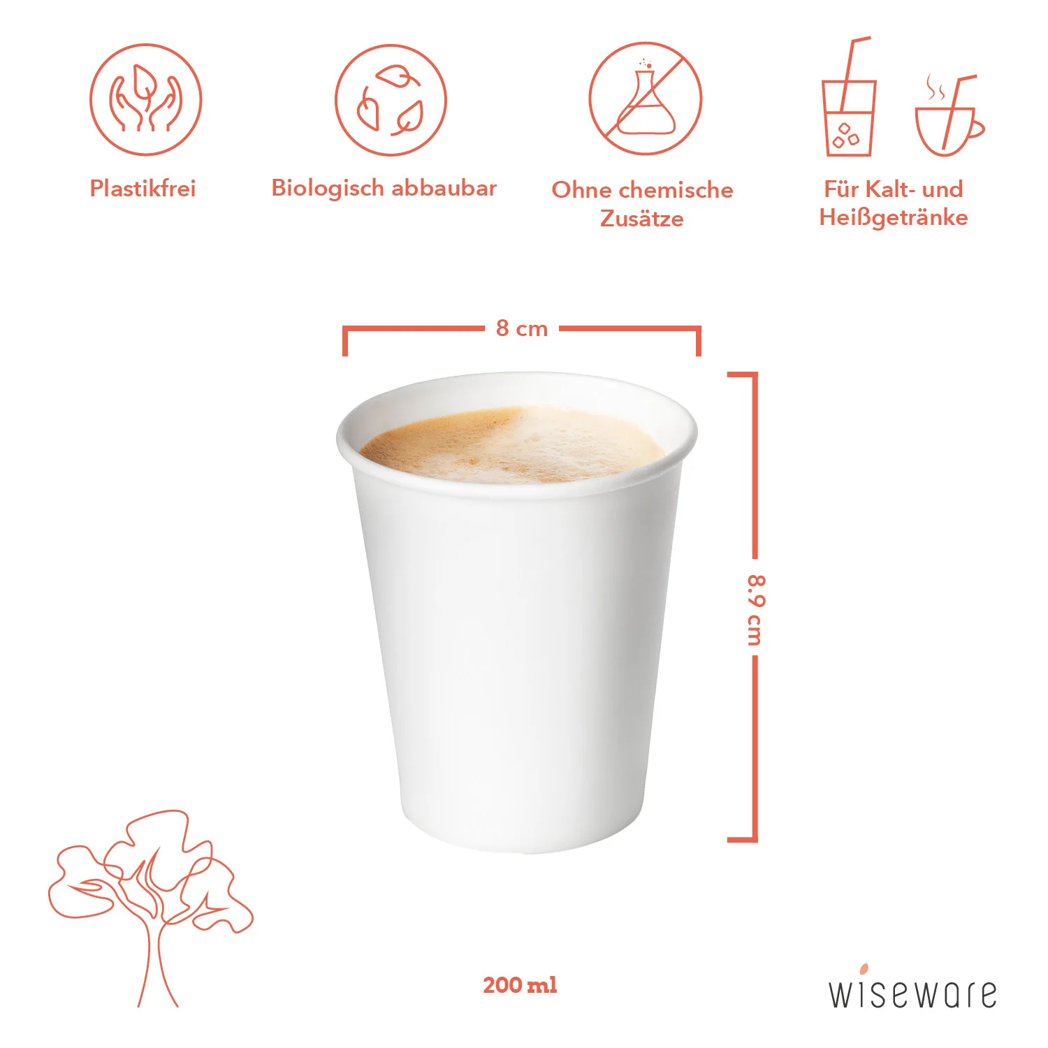 Gobelet papier bio 200ml (8oz) gobelet jetable Ø 80mm à emporter – Image 5